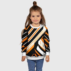 Свитшот детский Чёрно-оранжевые полосы на белом фоне, цвет: 3D-белый — фото 2