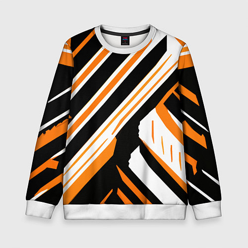 Детский свитшот Чёрно-оранжевые полосы на белом фоне / 3D-Белый – фото 1
