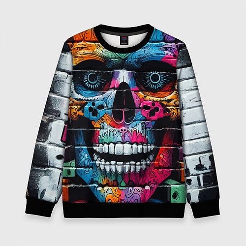 Детский свитшот Crazy color skull - graffiti / 3D-Черный – фото 1