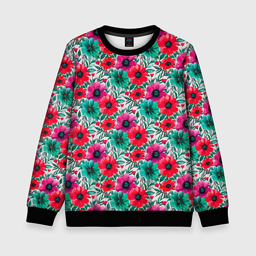 Детский свитшот Анемоны цветы яркий принт / 3D-Черный – фото 1