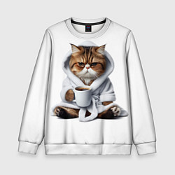 Свитшот детский Котик в халате и кофе, цвет: 3D-белый