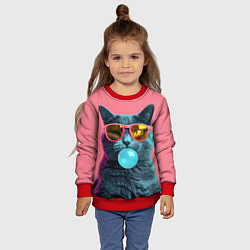 Свитшот детский Кот надувает жвачку, цвет: 3D-красный — фото 2