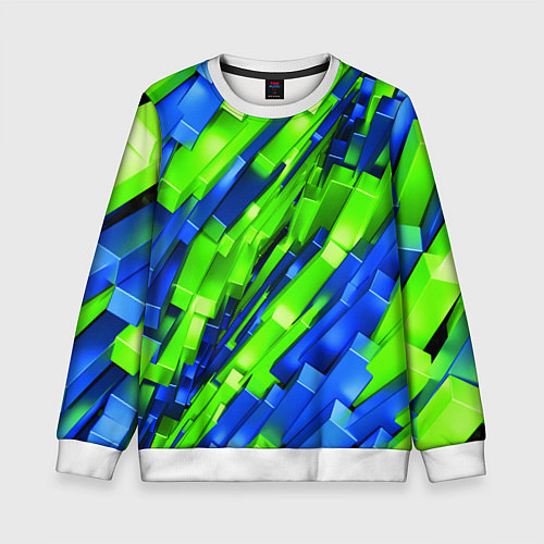 Детский свитшот Сине-зеленые наклонные блоки / 3D-Белый – фото 1