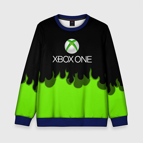Детский свитшот Xbox green fire / 3D-Синий – фото 1