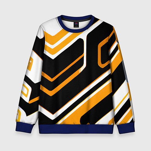 Детский свитшот Чёрно-жёлтые полосы на белом фоне / 3D-Синий – фото 1