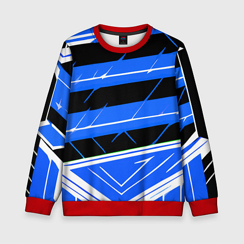Детский свитшот Чёрно-белые полосы на синем фоне / 3D-Красный – фото 1