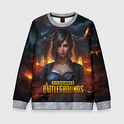 Свитшот детский Женский PUBG девушка в огне, цвет: 3D-меланж