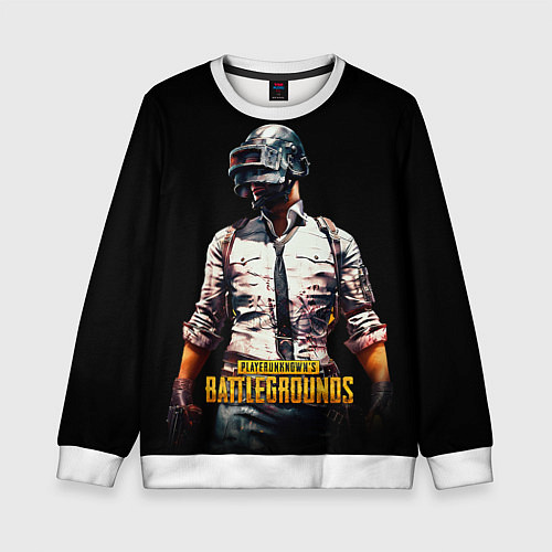 Детский свитшот PUBG игрок на закате черный фон / 3D-Белый – фото 1