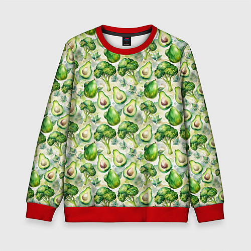 Детский свитшот Авокадо и брокколи / 3D-Красный – фото 1