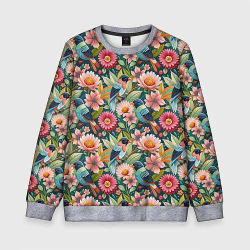 Детский свитшот Тропические птицы в цветах / 3D-Меланж – фото 1