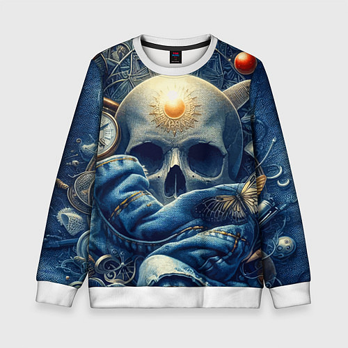 Детский свитшот Авангардная композиция с черепом - нейросеть / 3D-Белый – фото 1