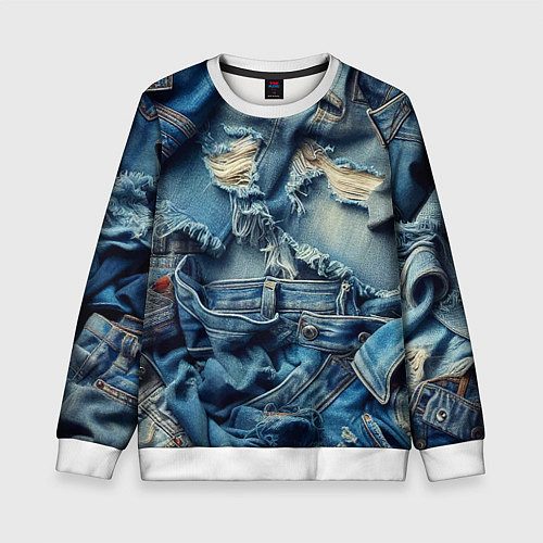 Детский свитшот Denim rags - fashion trend / 3D-Белый – фото 1