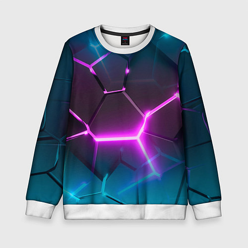 Детский свитшот Голубые и розовые неоновые плиты в разломе / 3D-Белый – фото 1