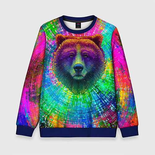 Детский свитшот Разноцветный неоновый медведь / 3D-Синий – фото 1