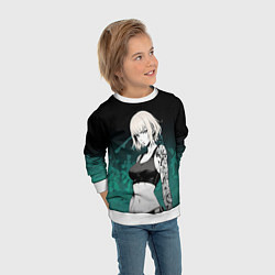 Свитшот детский Девушка с татуировками на изумрудном фоне, цвет: 3D-белый — фото 2