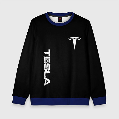 Детский свитшот Tesla logo white / 3D-Синий – фото 1