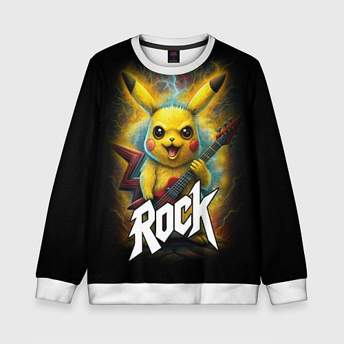 Детский свитшот Пикачу рокер с электрогитарой / 3D-Белый – фото 1