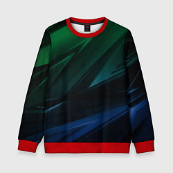 Свитшот детский Зелено-синие абстрактные объемные полосы, цвет: 3D-красный