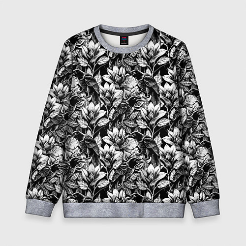 Детский свитшот Вороны в цветах / 3D-Меланж – фото 1