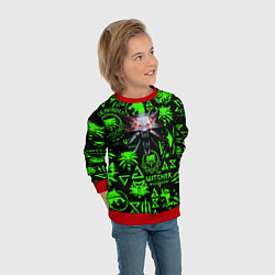 Свитшот детский Ведьмак кислотные логотипы волк, цвет: 3D-красный — фото 2