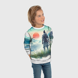 Свитшот детский Японский самурай на берегу горного озера, цвет: 3D-белый — фото 2