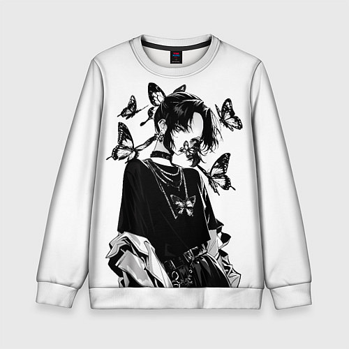 Детский свитшот Модная Шинобу Кочо с бабочками - Клинок рассекающи / 3D-Белый – фото 1