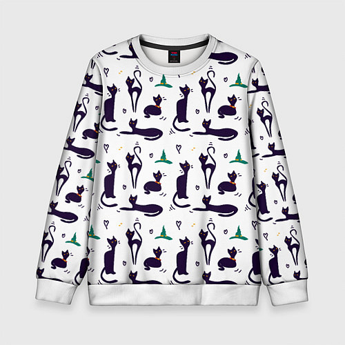 Детский свитшот Узор из черных магических кошек / 3D-Белый – фото 1