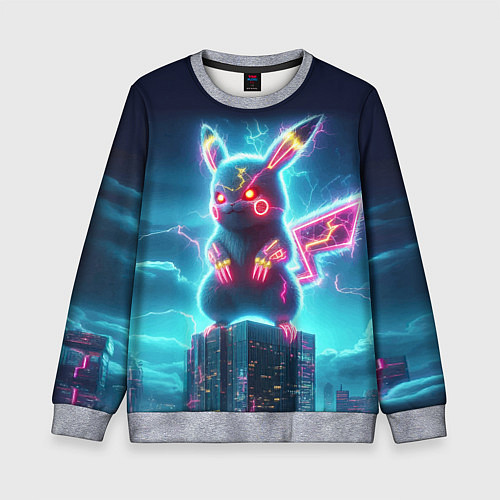 Детский свитшот Пикадзила на крыше небоскрёба - неоновое свечение: / 3D-Меланж – фото 1