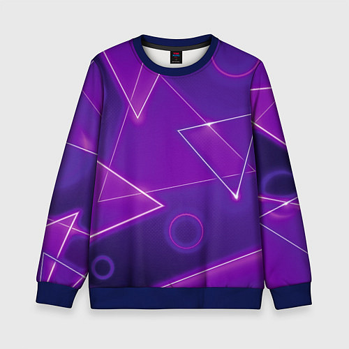 Детский свитшот Неоновые треугольники - геометрический паттерн / 3D-Синий – фото 1