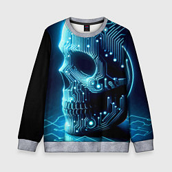 Свитшот детский Cyber neon skull - ai art с дорожками на плате, цвет: 3D-меланж