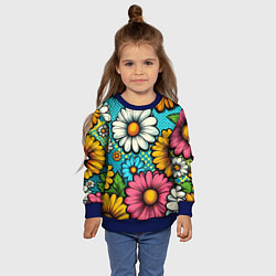 Свитшот детский Графический паттерн - Летние Цветы, цвет: 3D-синий — фото 2