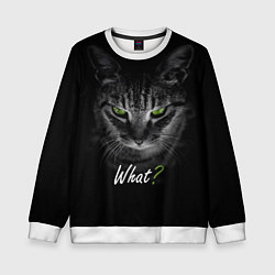 Детский свитшот Недобрый кот с зелёными глазами - What?