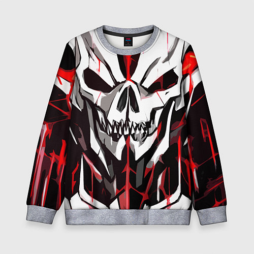 Детский свитшот Белый череп и красные полосы на чёрном фоне / 3D-Меланж – фото 1