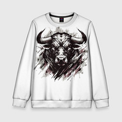 Свитшот детский Гранж - портрет быка: голова, цвет: 3D-белый