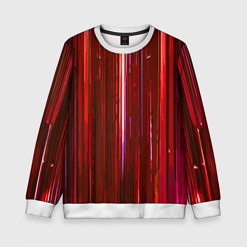 Детский свитшот Вертикальные красные линии на чёрном фоне / 3D-Белый – фото 1