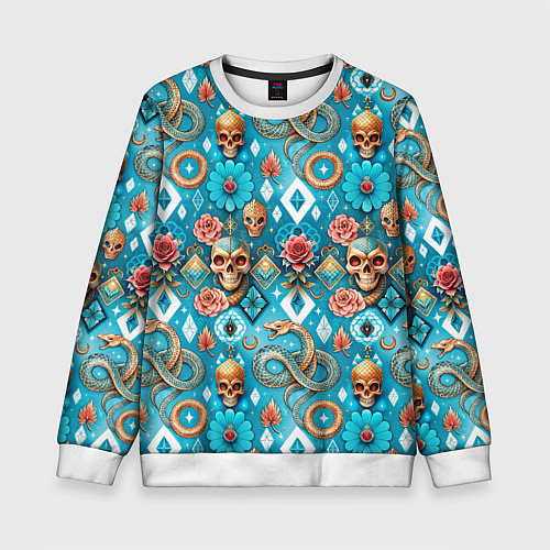 Детский свитшот Паттерн змеи и черепа / 3D-Белый – фото 1