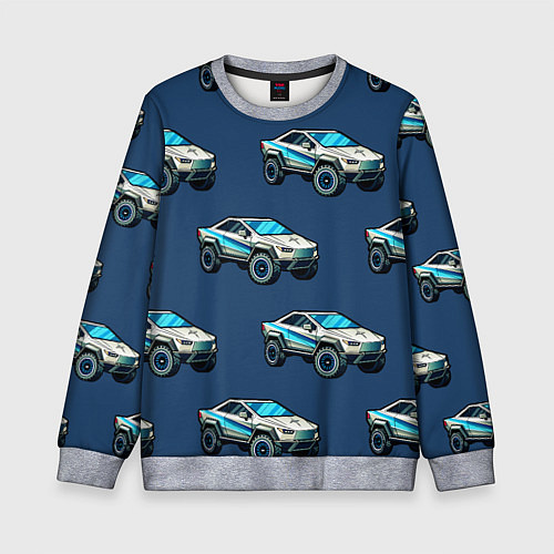 Детский свитшот Тесла киберпанк паттерн с машинками / 3D-Меланж – фото 1