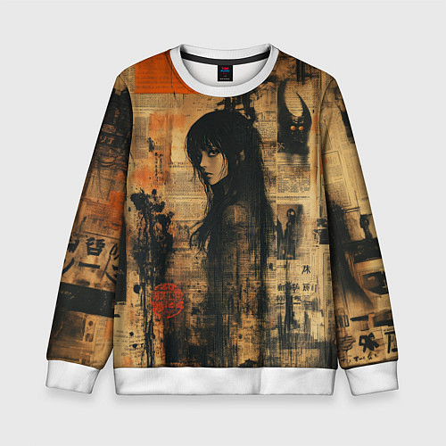 Детский свитшот Девушка на газете / 3D-Белый – фото 1