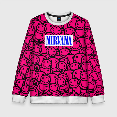 Детский свитшот Nirvana pink logo / 3D-Белый – фото 1