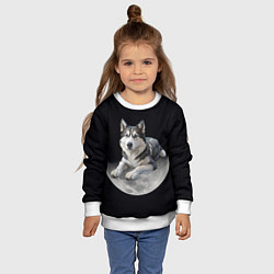 Свитшот детский Хаски на луне, цвет: 3D-белый — фото 2
