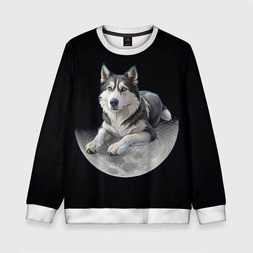 Детский свитшот Хаски на луне / 3D-Белый – фото 1