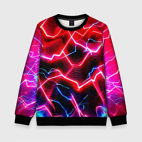 Детский свитшот Неоновые космические разряды - нейроарт / 3D-Черный – фото 1