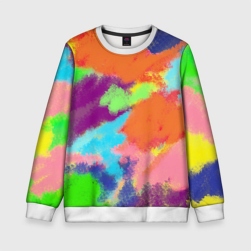 Детский свитшот Яркие пятна мелками - текстура / 3D-Белый – фото 1