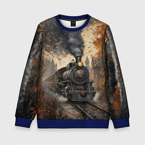 Детский свитшот Ретро иллюстрация с паровозом / 3D-Синий – фото 1