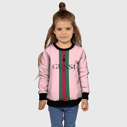 Свитшот детский Гусси - зелено-красная полоса на розовом фоне, цвет: 3D-черный — фото 2
