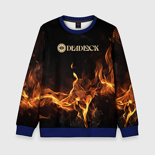 Детский свитшот Deadlock logo на фоне огня / 3D-Синий – фото 1