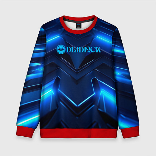 Детский свитшот Deadlock logo и синий неон / 3D-Красный – фото 1