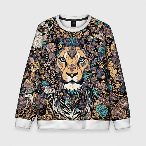 Детский свитшот Лев с узорами и цветами / 3D-Белый – фото 1
