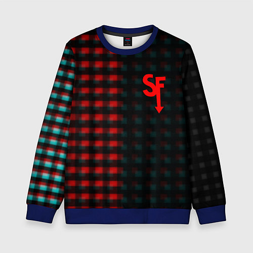 Детский свитшот Sally face текстура глитч / 3D-Синий – фото 1