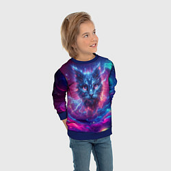 Свитшот детский Морда космического кота - неоновое свечение, цвет: 3D-синий — фото 2